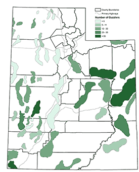 Map showing approximate locations of wildlife guzzlers in Utah