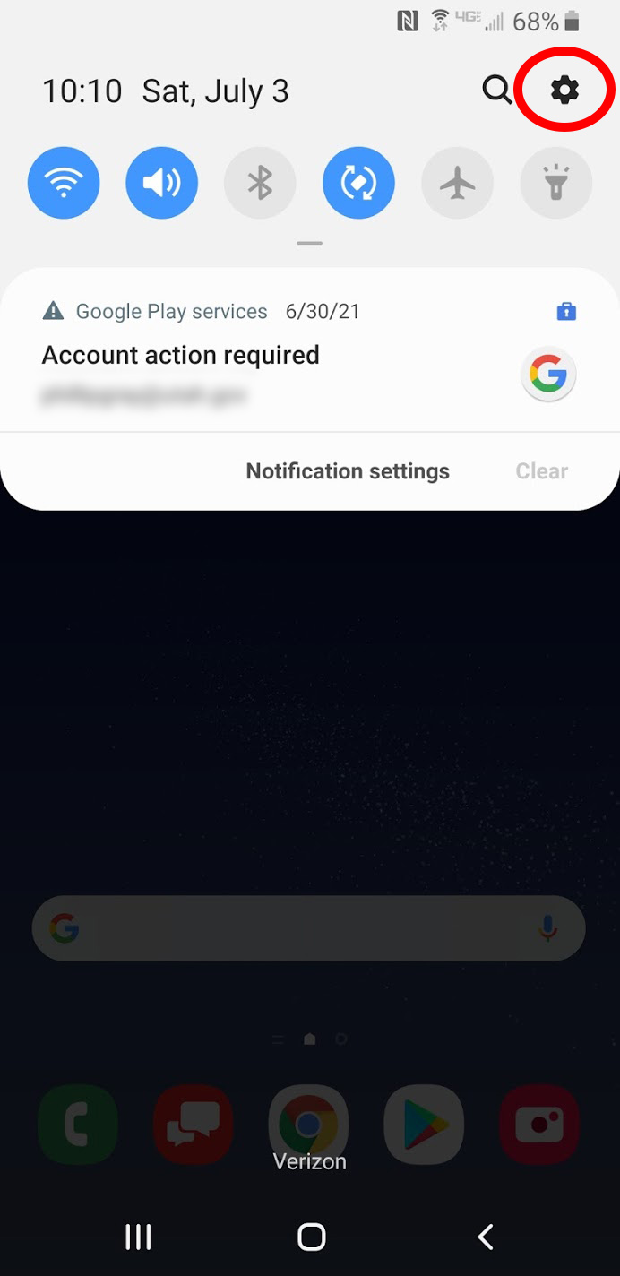 Android screen shot of accessing Android settings.
