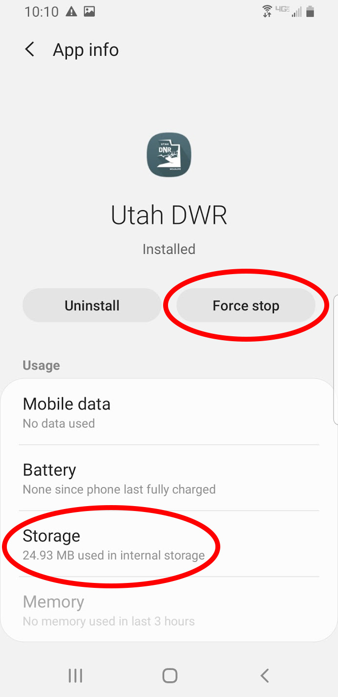 Android screen shot of DWR app settings.